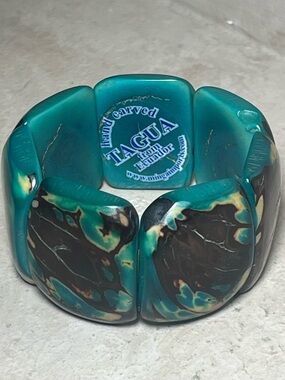 tagua nut bracelet Natural Stretch Statement Handmade Jewelry Aqua Brown